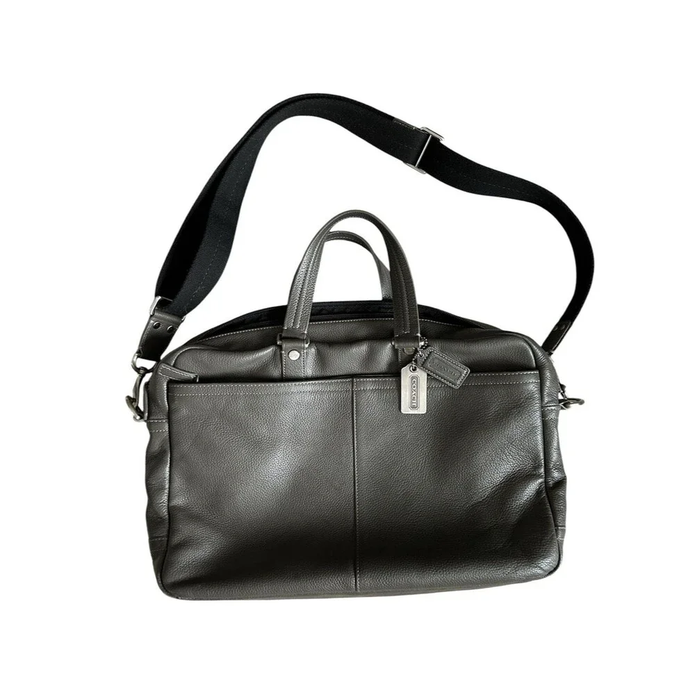 Coach Metropolitan Gray Leather Messenger Briefcase with Shoulder Strap